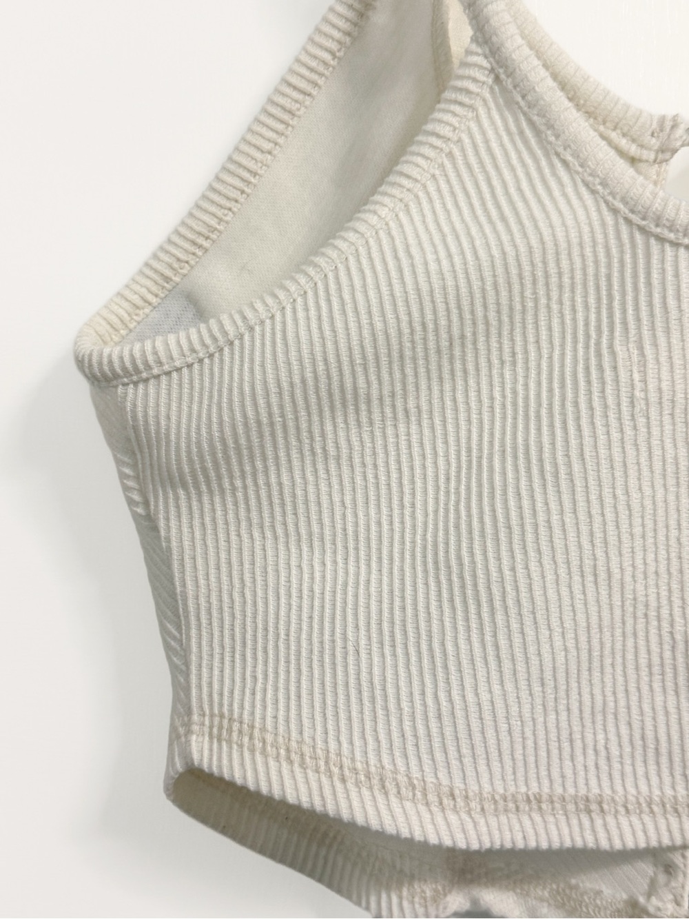 Urban Outfitters Ribbed Button Front Cropped Tank Top Cream Medium - Picture 8 of 16
